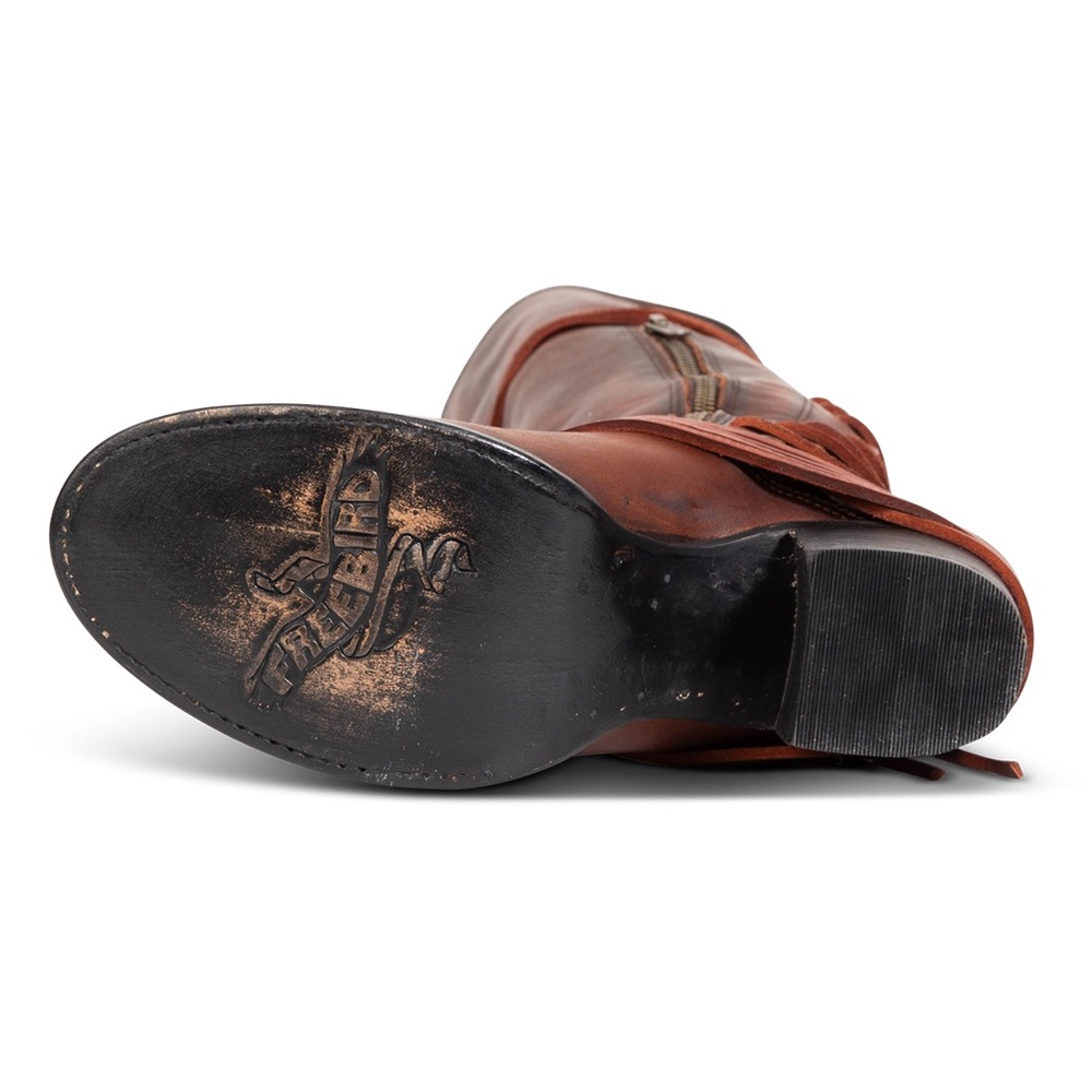 Freebird Coal Lace-Up Tall Leather Boots in Chestnut Brown/Cognac - Picture 3 of 12